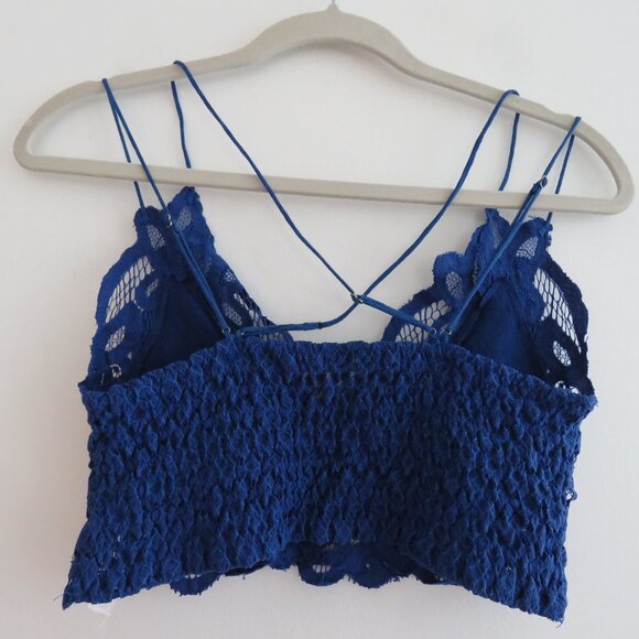 FREE PEOPLE ONE Adella Bralette Crop in Blue Boho Festival Lace Smock Size L - Picture 11 of 15